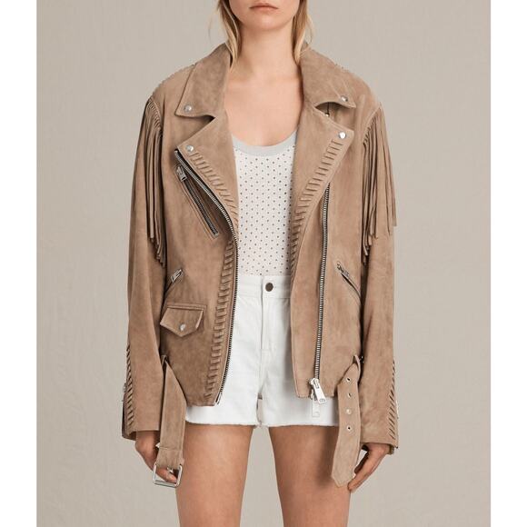 Allsaints Trevett Oversized Biker Jacket Light Sand - M